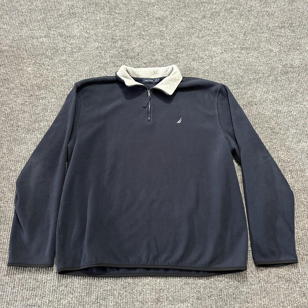 Nautica Mens Pullover Sweater Size XL Navy 1/4 Zip Mock Neck Fleece Long Sleeve